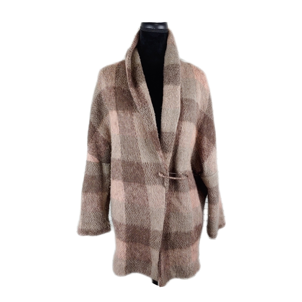 Anthropologie Moth Womens M Soft Woodland Plaid Mohair Wrap Cardigan Coat - Picture 2 of 9